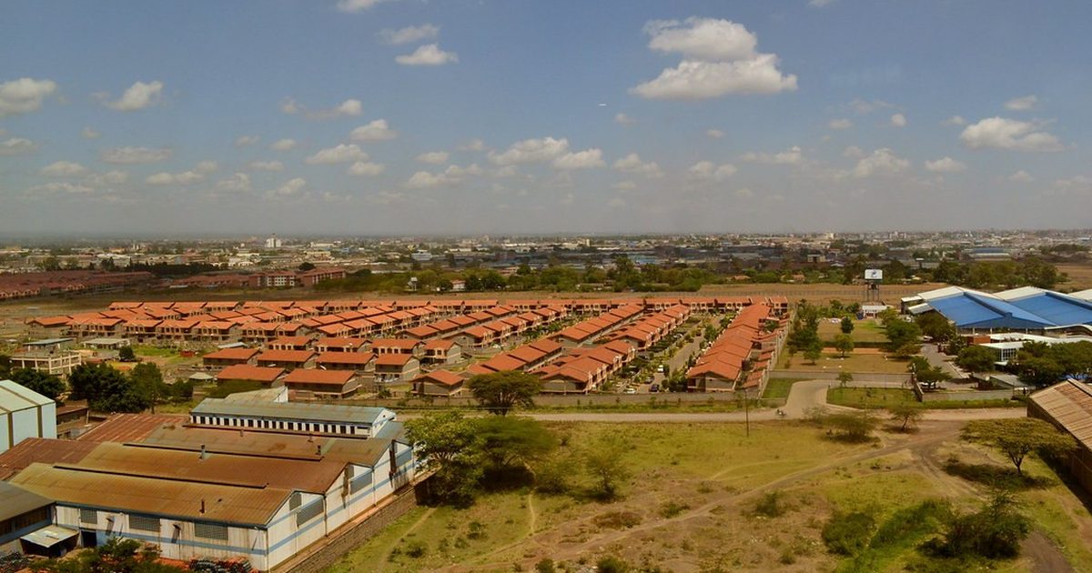 Aerial view of a housing estate on the edge of Nairobi