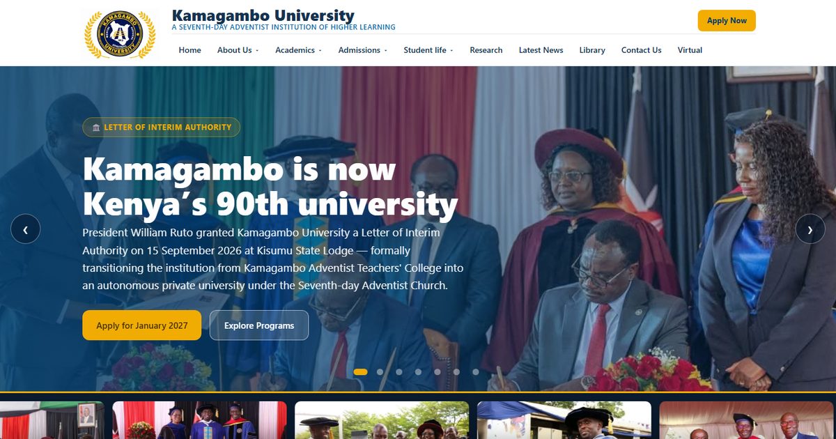 Kamagambo University website homepage
